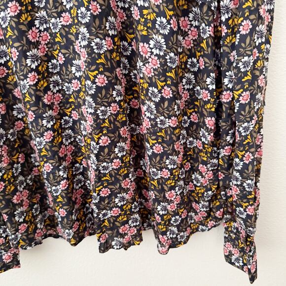 LOFT | Floral Ruffle Blouse Pink Black Preppy Boho Flower High-neck | Size XL - Picture 5 of 8